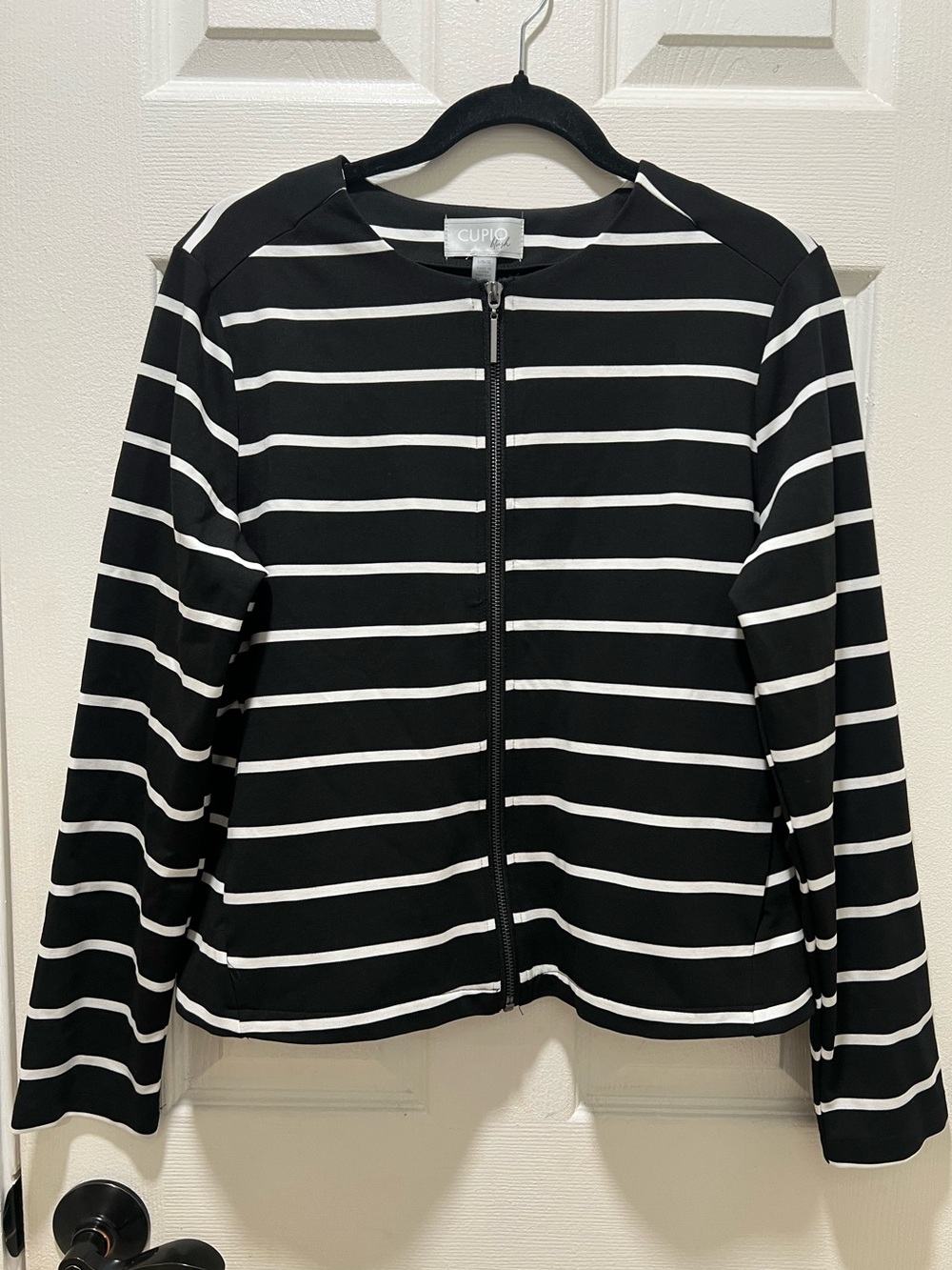 NWT Cupio Blush Black & White Striped Full Zip Jacket / Blazer - Size Large